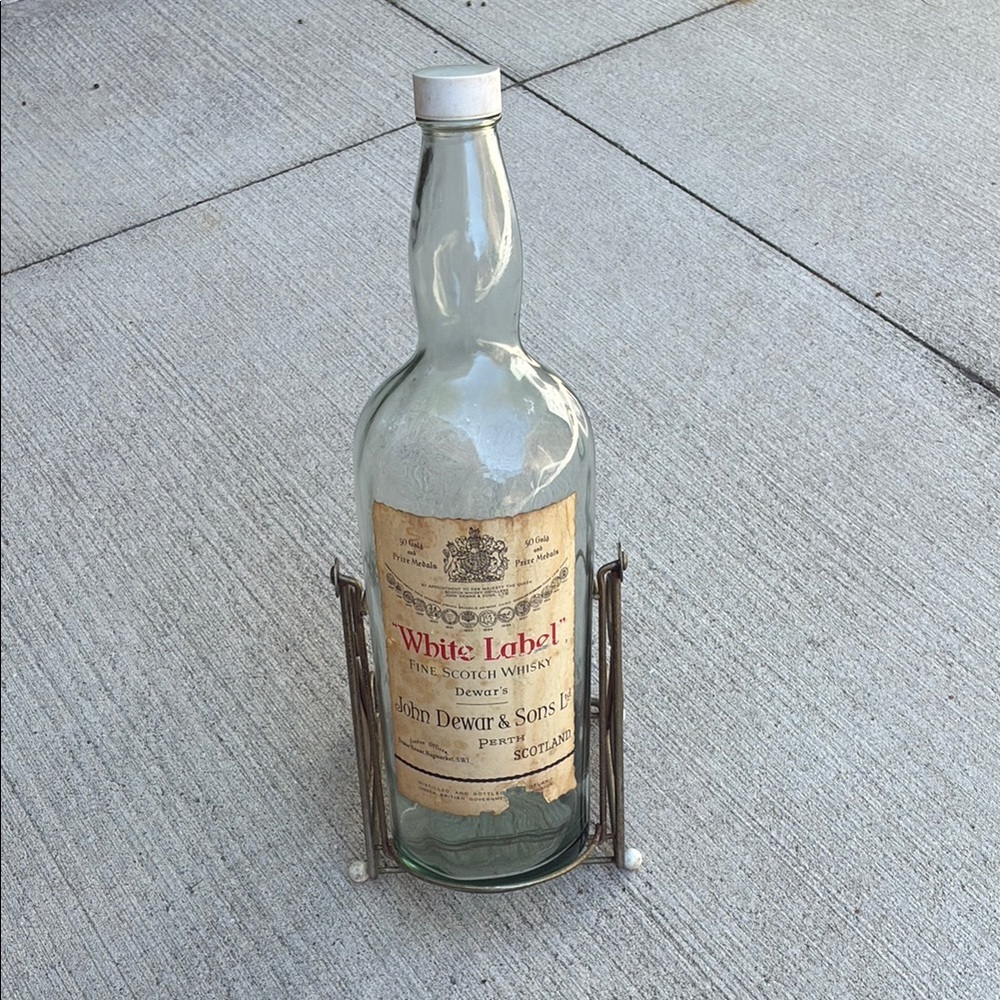 White Label Fine Scotch Whisky Bottle and Stand
